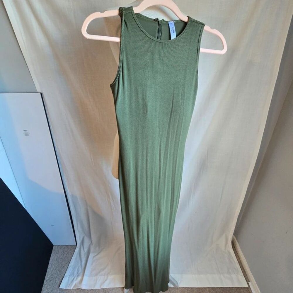 Popilush Womens Medium Olive Green Shapewear Maxi Dress Ribbed Sleeveless
